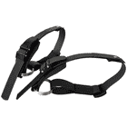 Thistle lower ratchet strap, two black straps with ratchet closure and metal rings, side view