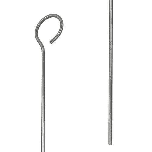 Close-up of the curved end of a metallic probing rod, not specified by manufacturer