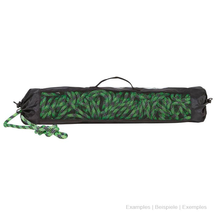 Cross Rope Light in a black tote bag with a mesh window through which a green rope is visible.