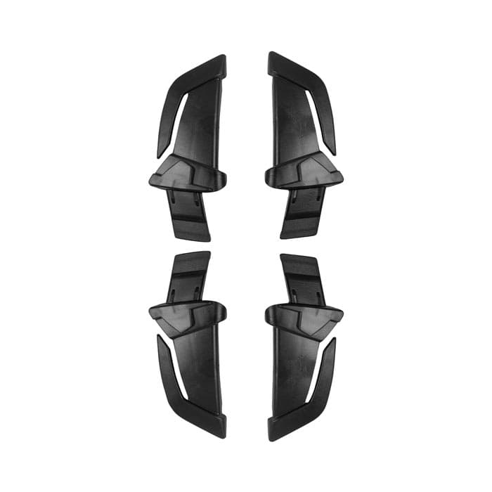 Zen lamp holder, four black plastic parts with curved and straight edges, symmetrically arranged