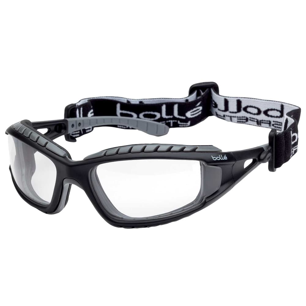 Tracker II by Bollé, black goggles with clear lens and adjustable black and white elastic band with bollé print