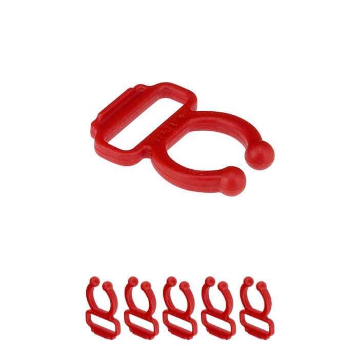 Goblin Rope Surfer, Red Plastic Clip with Two Round Ends and Rectangular Slot, Six Pieces