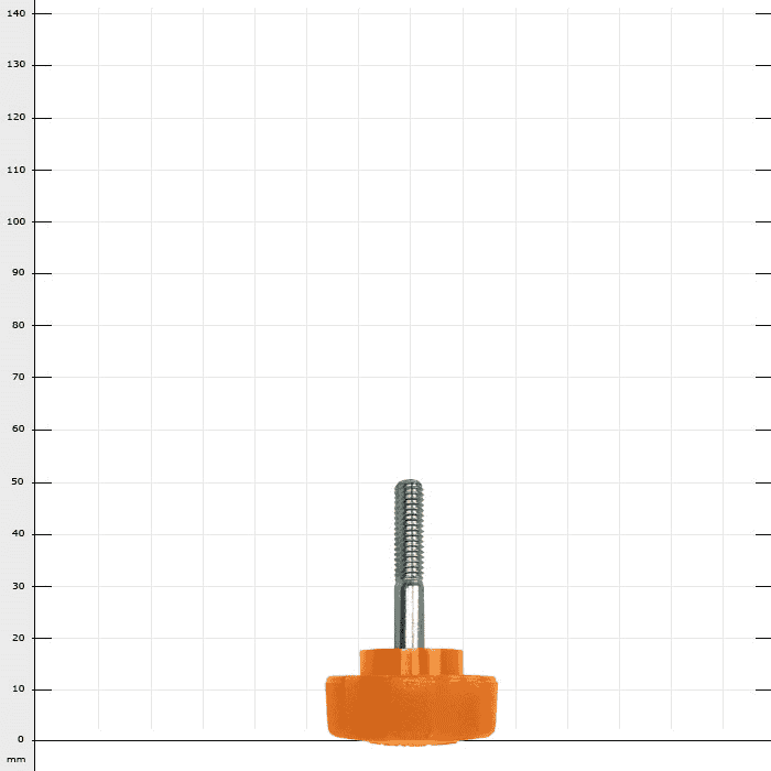 Hayate knurled screw with orange knurled handle and silver threaded screw, manufacturer not visible