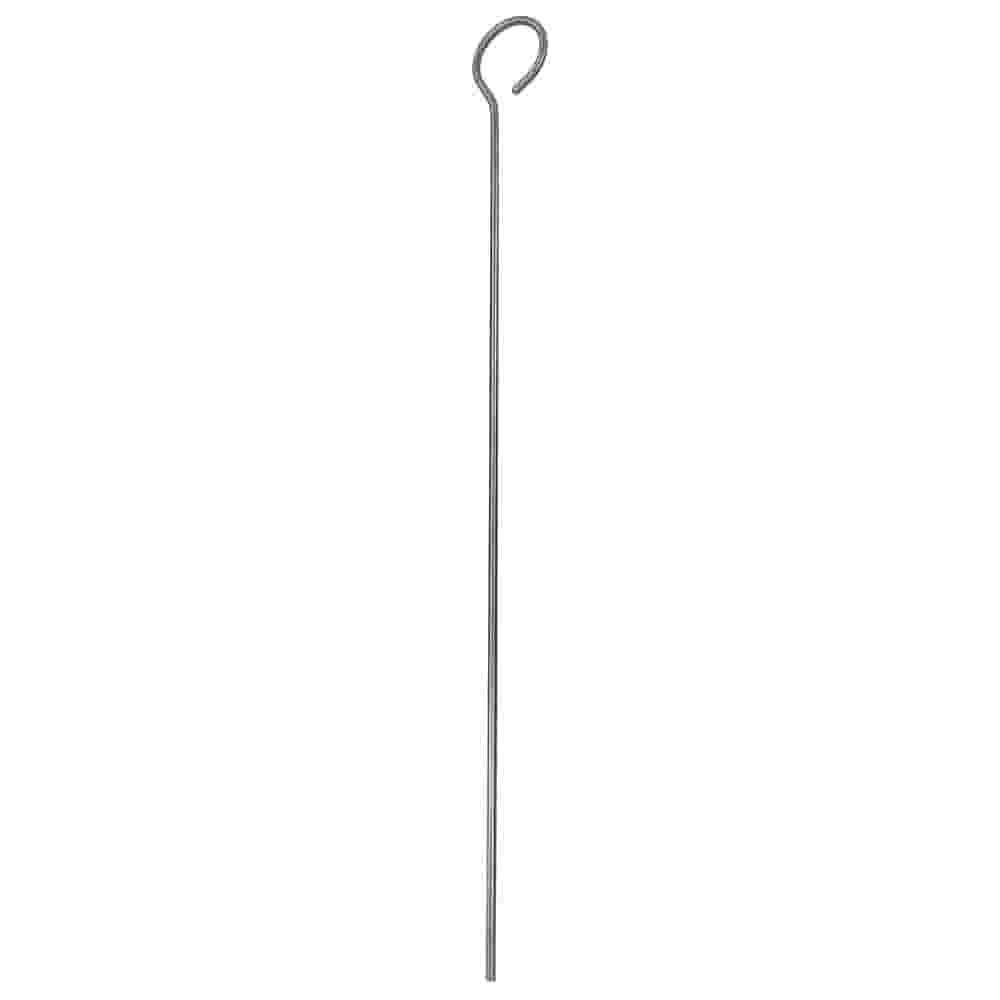 Metal probing rod with curved end, not specified by manufacturer