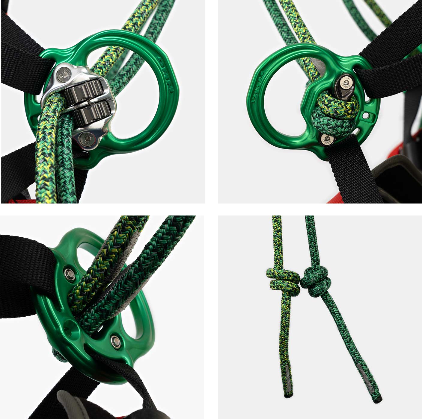 Kinisi Max Seat Belt Closeup Green Metal Rings with Rope and Black Straps