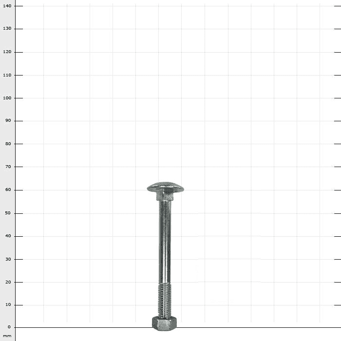Helium screw set scissor head joint, a single silver screw with hex nut and round head on white checkered background