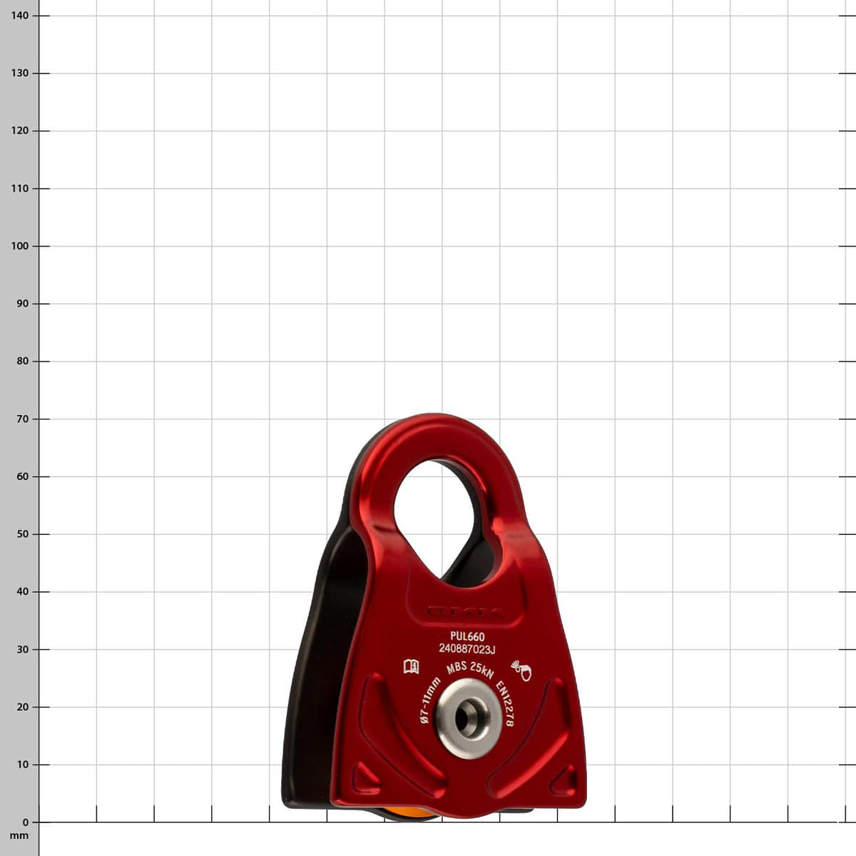 Propel red pulley with black back, model PUL660 with technical specifications on the front