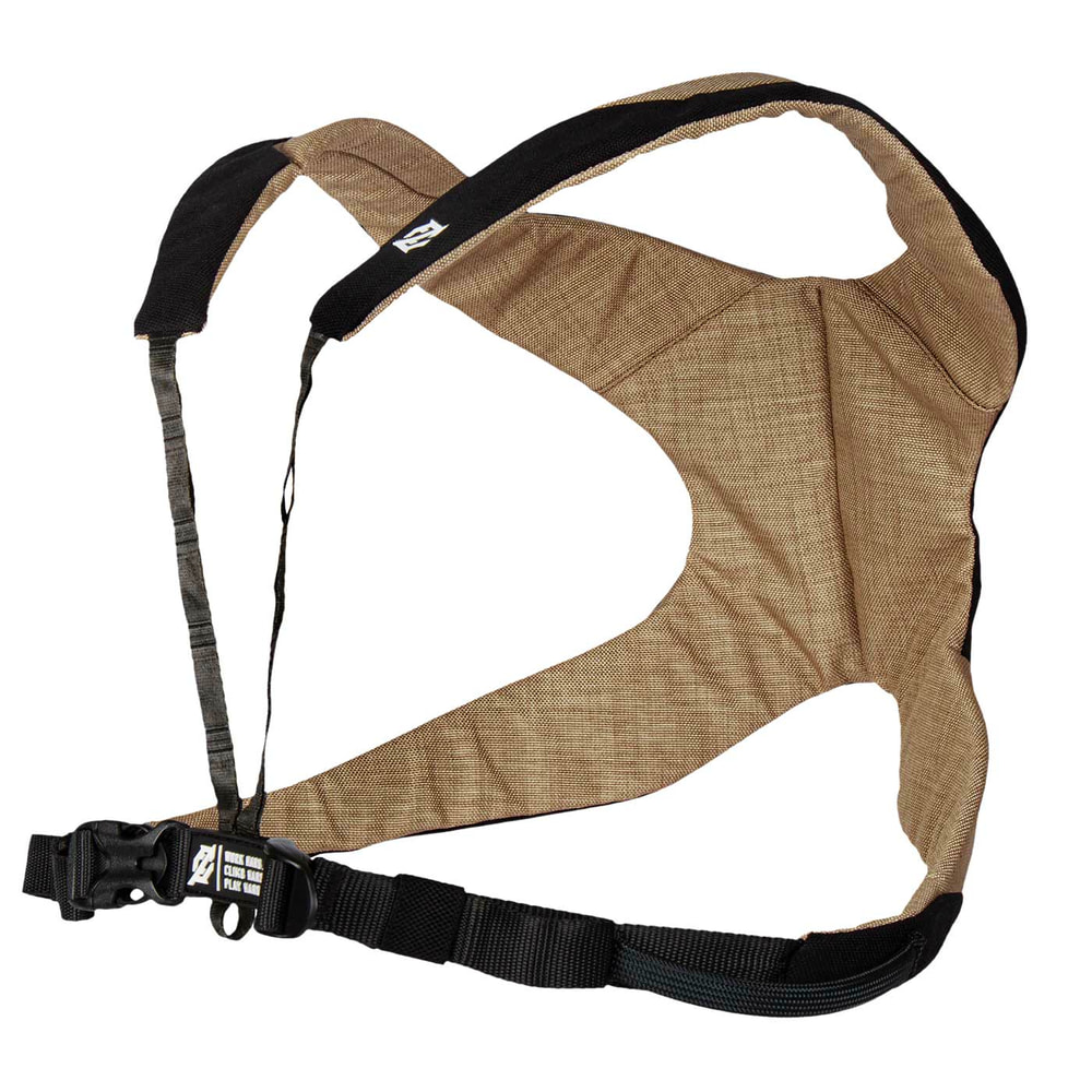 Nate beige and black fabric shoulder strap with adjustable black strap and buckle