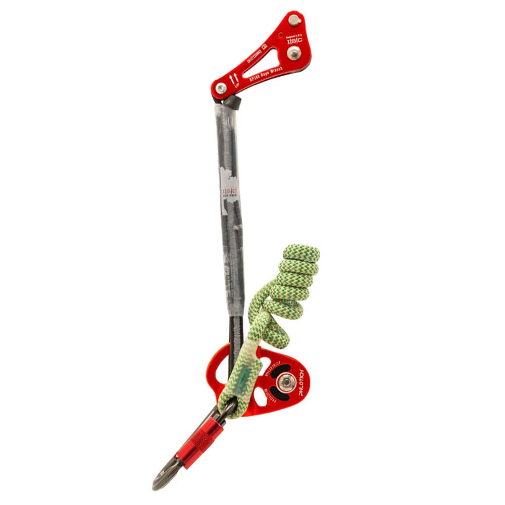 Rope Wrench Double PPE Regulations System with Red Metal Lever, Black Handle and Green and White Rope with Snap Hook