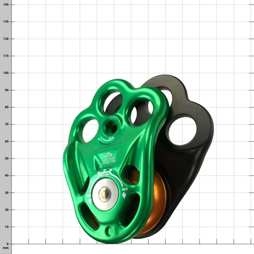 Rigger Pulley Green Rope Pulley with Multiple Round Openings, Black Body and Orange Reel