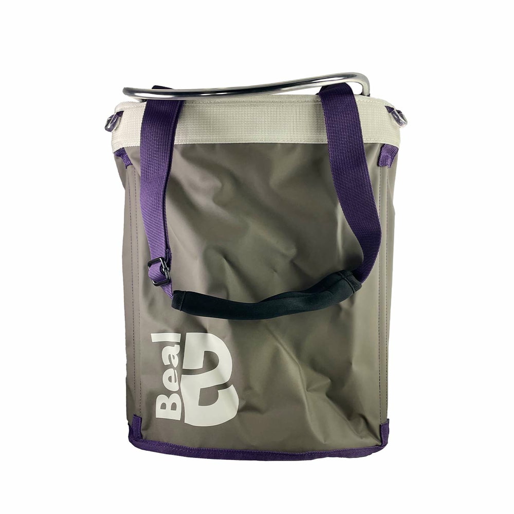 Genius Tool Bucket 2, gray bag with purple straps and white border, on the front the "Beal" logo in white