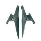 Bashlin Spikes L, two dark grey metal spikes with fasteners, placed side by side