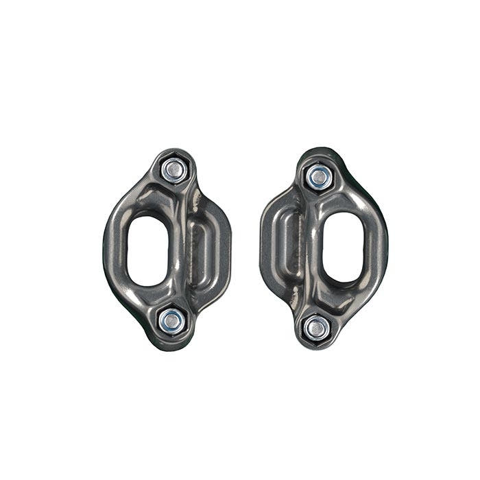 treeMOTION Evo lanyard, two gray metal parts with screws on white background