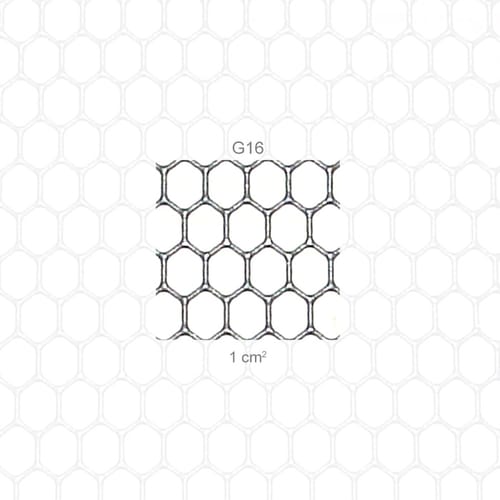 PROTOS® Visor Coarse G16, close-up of the hexagonal mesh net with inscription "G16" and measurement 1 cm²