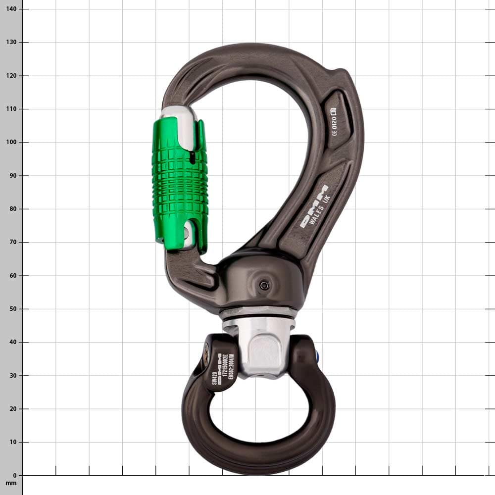 Director Swivel Boss Bow Carabiner with Green Clasp and Black Swivel, Title Visible