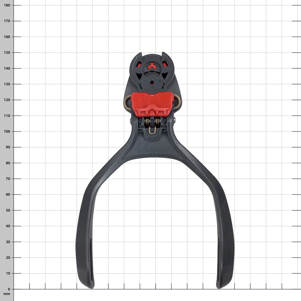 PROTOS earband arm, black plastic construction with red mechanism on the back