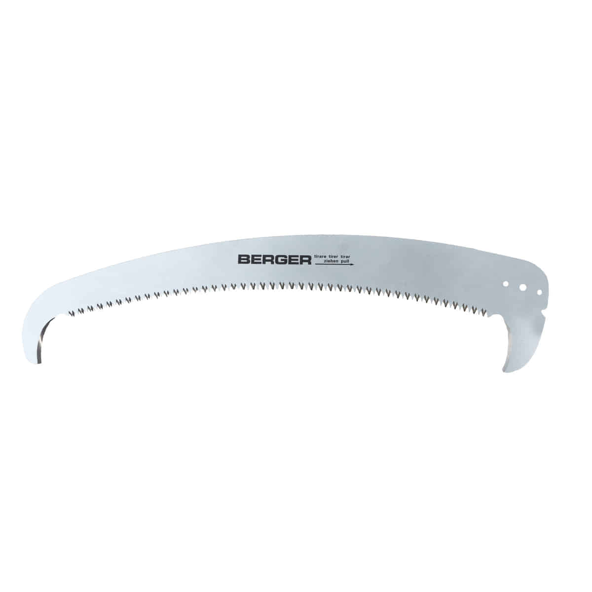 ArboRapid Saw Blade 400 from Berger in curved shape with fine teeth and three mounting holes on the right side