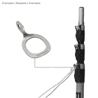 ArboRapid carabiner eye by Berger, silver metal ring with small eyelet, attached to a grey telescopic rod with black handles and white rope