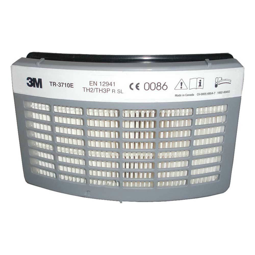 3M Model TR-3710E Versaflo Particulate Filter with Gray Grille and White Filter Elements, EN 12941, CE 0086 and Other Symbols