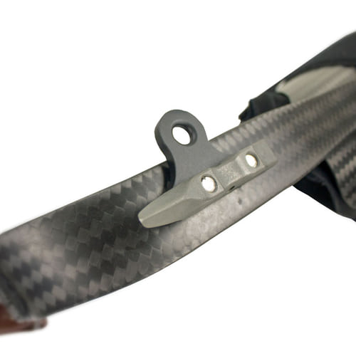 Close-up of the SpikeSender Spacer Deluxe mounted on a carbon fiber shaft with two screws and black metal part