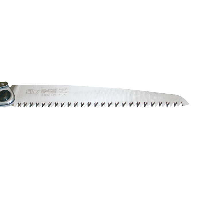 Super Accel 210-7.5 saw blade, silver metal blade with serrated teeth and fastener left