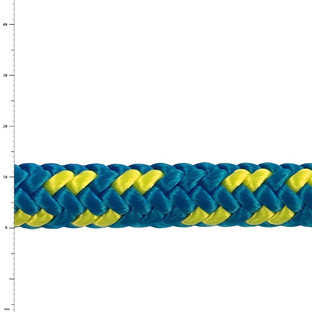 Rope XP-e Aruba in blue and yellow, close-up of braided structure
