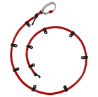 Tendon red rope with snap hook and several black brackets