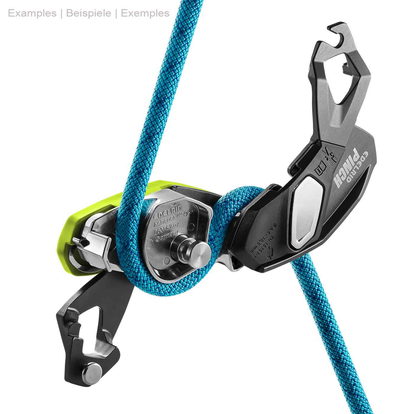 Climbing frame Pinch by Edelrid in black and green with blue rope, without visible surroundings
