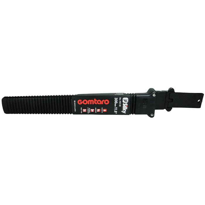 Gomtaro 300 Holster by Silky, black plastic holster with fluted surface and red lettering "Gomtaro" on a black label