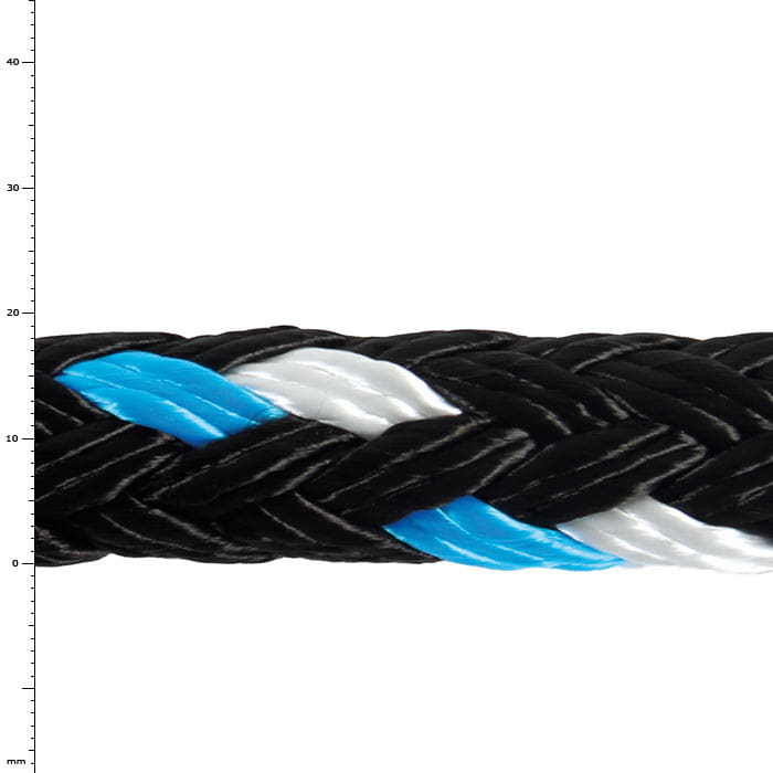 GEFA 4 T PA Blue, Close-up of a Braided Rope in Black, Blue and White