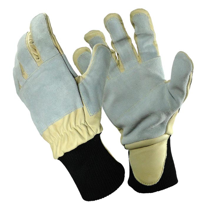 Berberis work gloves in grey and beige leather with black cuffs