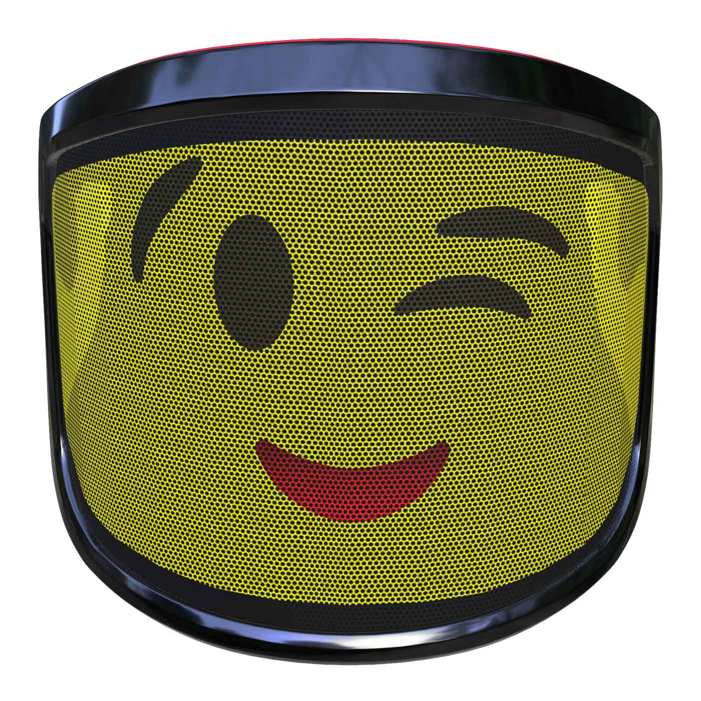PROTOS® Arbormoji visor with yellow grid and winking emoji face, black frame and red top edge