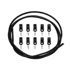 Tendon black rope with ten black brackets and ten screws on white background