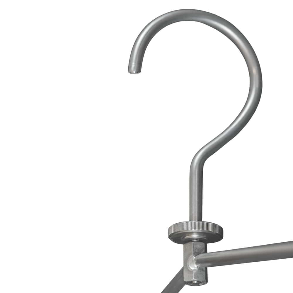 Close-up of the silver-coloured metal hook of the Toolprotect Coat Hanger Pro with screw cap