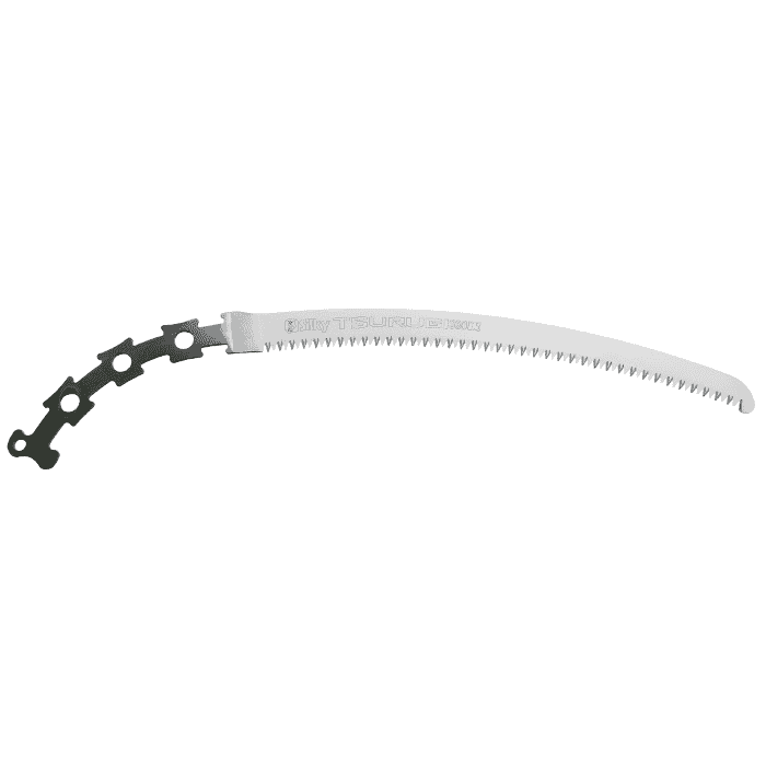 Tsurugi Curve 330-7.5 saw blade, curved saw blade with fine teeth and black fastener at the handle end