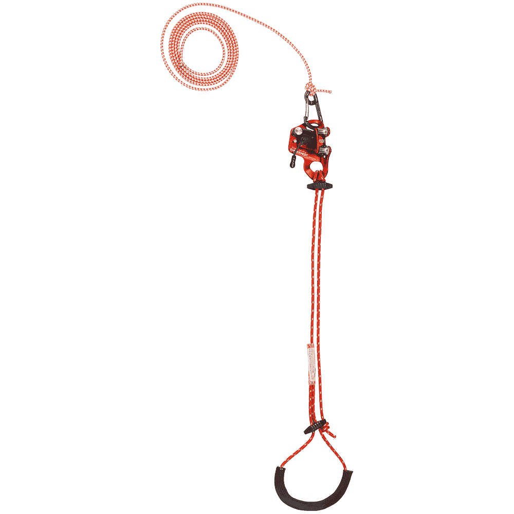 Turboknee System, red rope with red metal device and black handle